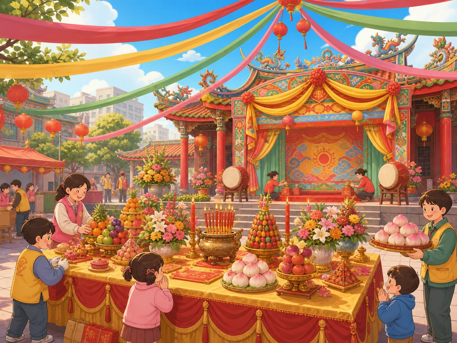 卡通風格的宮廟聖誕祝壽大典